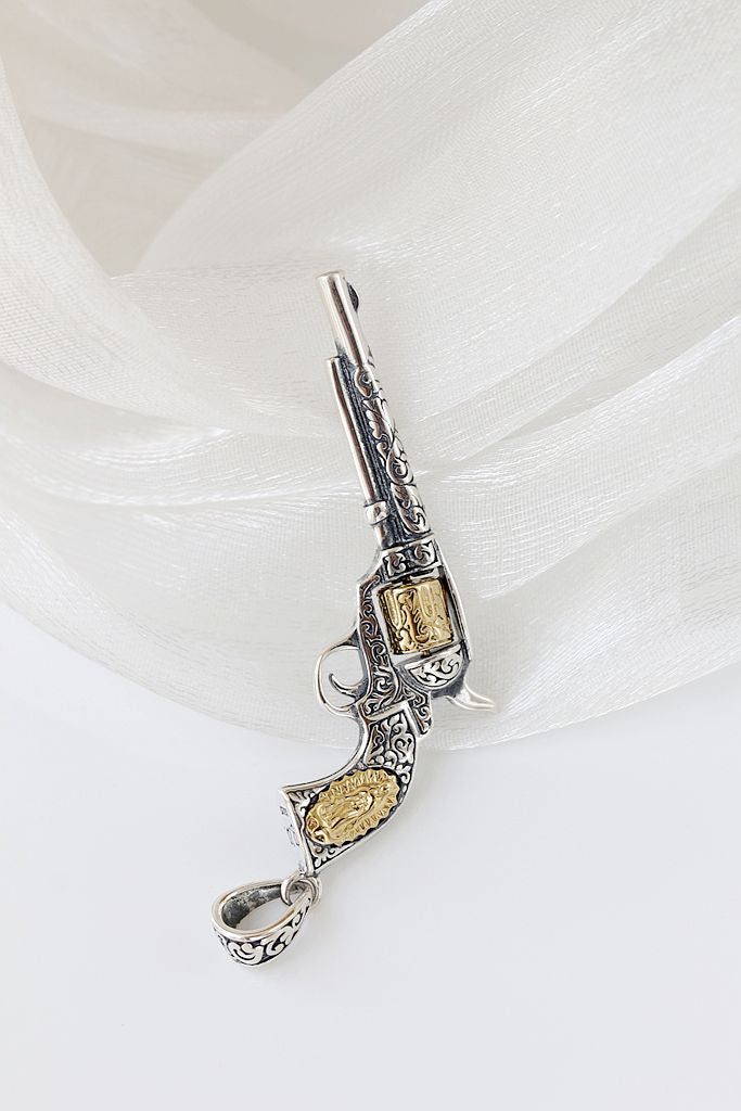 Authentic 925 Sterling Silver Pendant Retro and Nostalgic Dtyle Pendant Vintage Revolver have historical sentiment Jewelry Gift