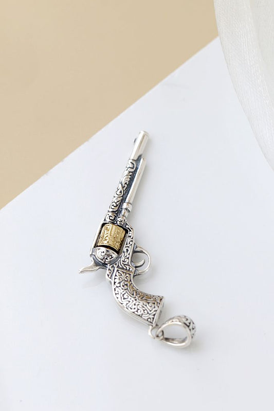 Authentic 925 Sterling Silver Pendant Retro and Nostalgic Dtyle Pendant Vintage Revolver have historical sentiment Jewelry Gift