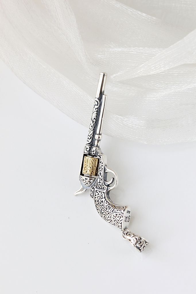 Authentic 925 Sterling Silver Pendant Retro and Nostalgic Dtyle Pendant Vintage Revolver have historical sentiment Jewelry Gift