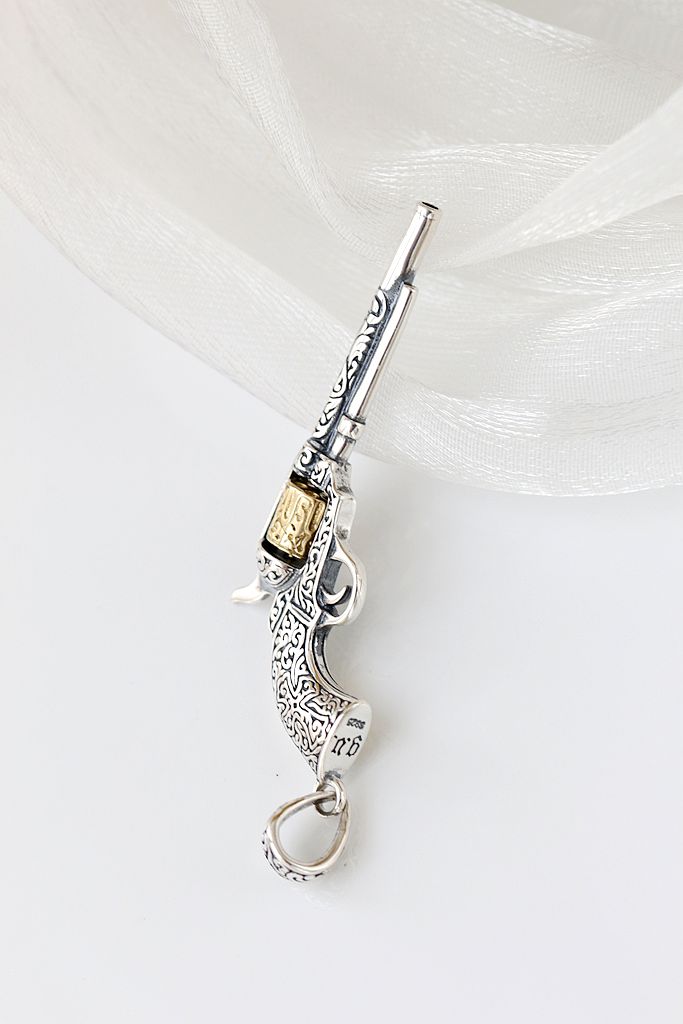 Authentic 925 Sterling Silver Pendant Retro and Nostalgic Dtyle Pendant Vintage Revolver have historical sentiment Jewelry Gift