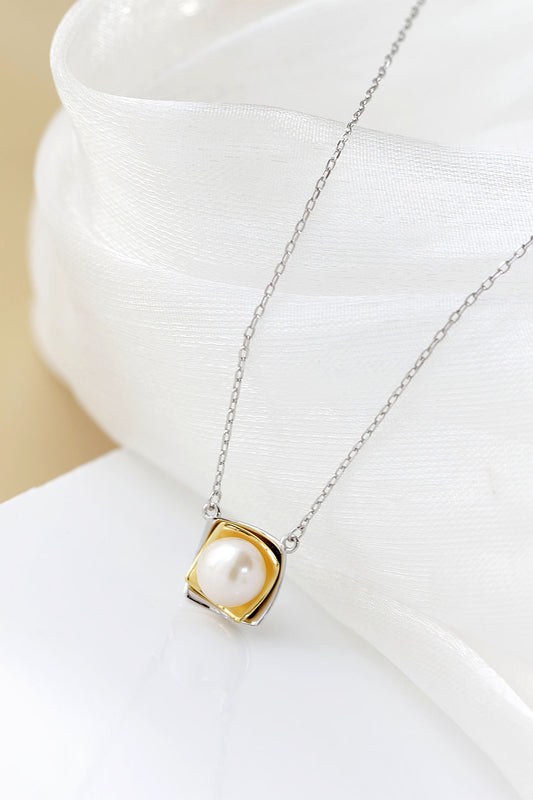 925 Sterling Silver Pendant Inlaid Natural Freshwater Pearl Square layered Pendant Women Silver Necklace