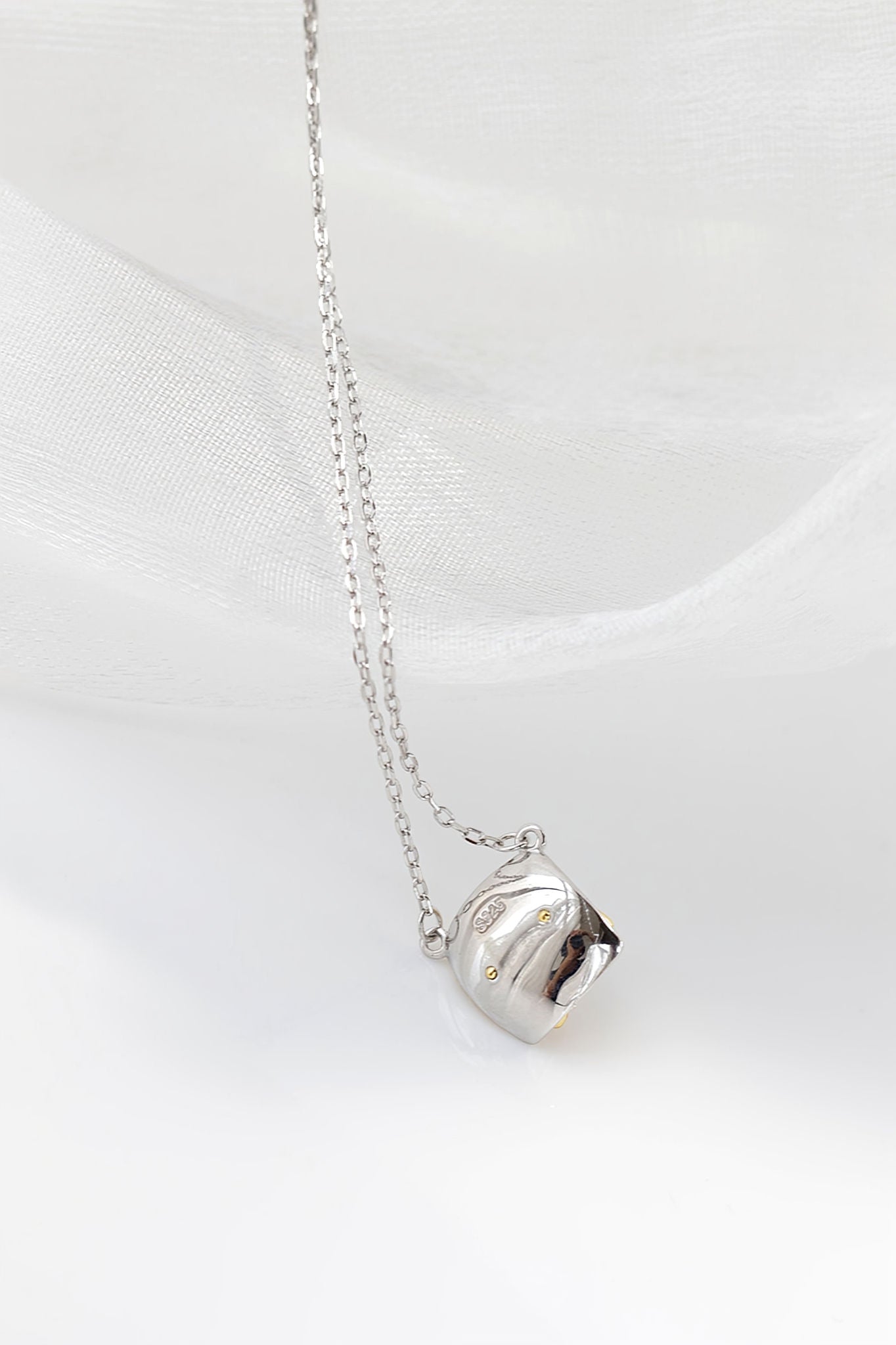 925 Sterling Silver Pendant Inlaid Natural Freshwater Pearl Square layered Pendant Women Silver Necklace