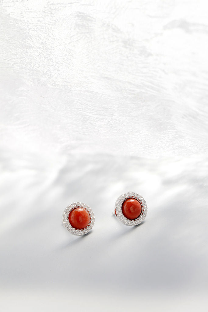 Classic Stylish Round 925 Sterling Silver Earring Simple Yet Elegant Natural South Red Agate Earring Small And Delicate Jewelry