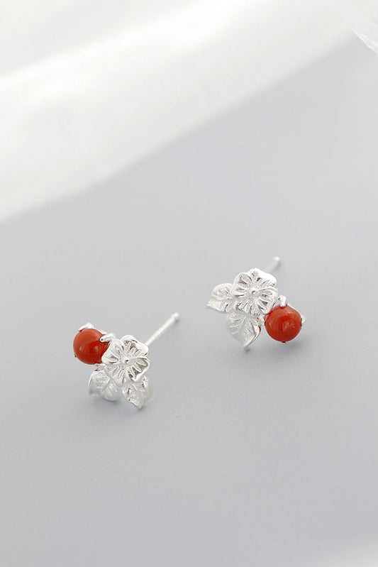 Delicate Understated 925 Sterling Silver Earrings Inlaid Natural South Red Agate Very Petite Earring Simple And Elegant Style