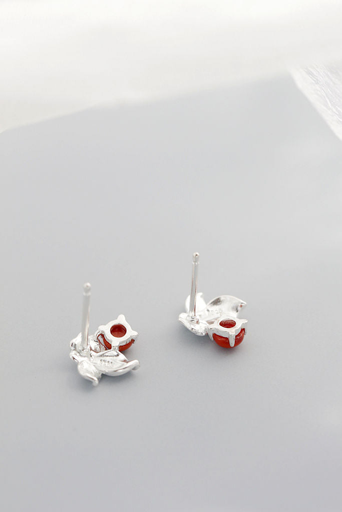 Delicate Understated 925 Sterling Silver Earrings Inlaid Natural South Red Agate Very Petite Earring Simple And Elegant Style