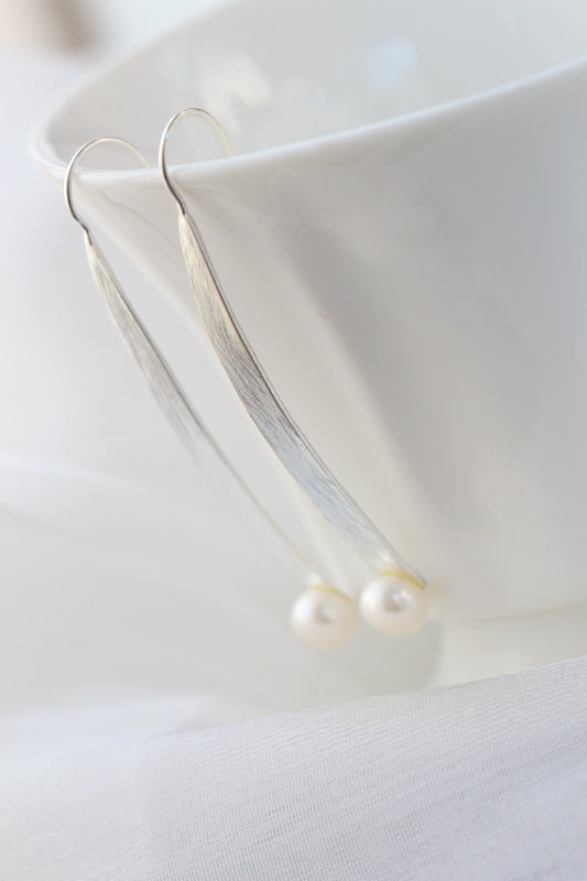 Authentic 925 Sterling Silver Lady Retro Style Charm Natural Freshwater Pearl Trendy Long Earrings Wedding Party Fine Jewelry