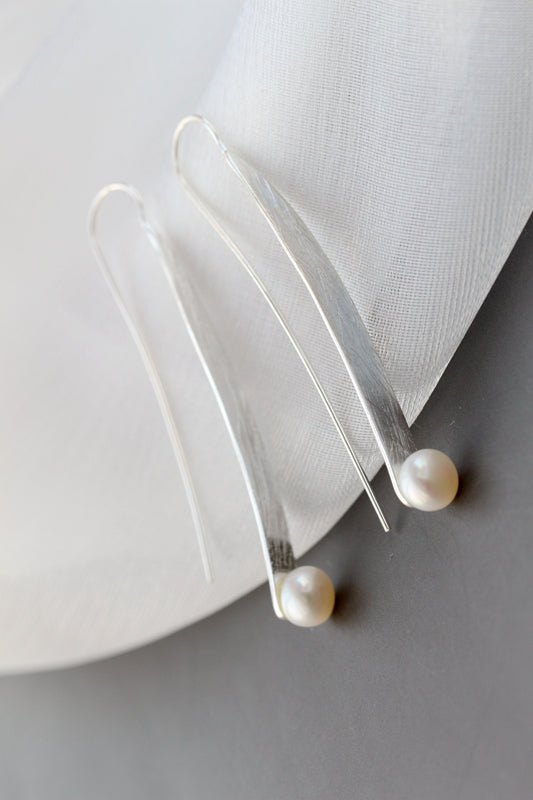 Authentic 925 Sterling Silver Lady Retro Style Charm Natural Freshwater Pearl Trendy Long Earrings Wedding Party Fine Jewelry