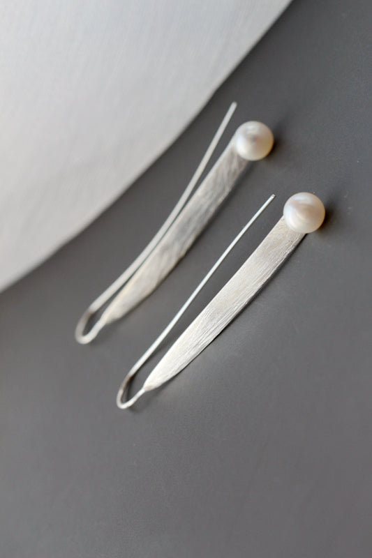 Authentic 925 Sterling Silver Lady Retro Style Charm Natural Freshwater Pearl Trendy Long Earrings Wedding Party Fine Jewelry
