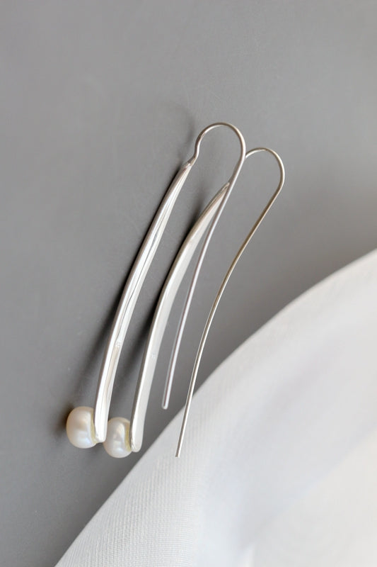 Authentic 925 Sterling Silver Lady Retro Style Charm Natural Freshwater Pearl Trendy Long Earrings Wedding Party Fine Jewelry