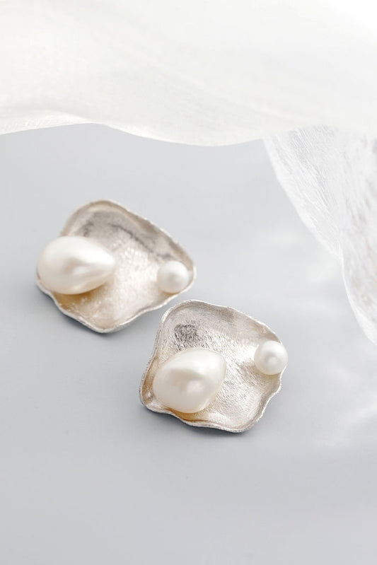 Natural Baroque Freshwater Pearl Personality Irregular Wire-drawing Technique 925 Sterling Silver Earring Elegance Jewelry Gift