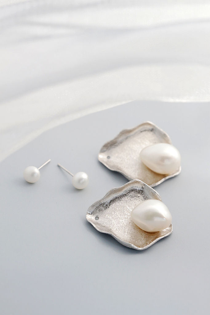 Natural Baroque Freshwater Pearl Personality Irregular Wire-drawing Technique 925 Sterling Silver Earring Elegance Jewelry Gift
