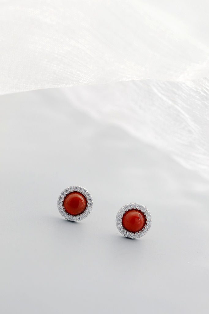 Classic Stylish Round 925 Sterling Silver Earring Simple Yet Elegant Natural South Red Agate Earring Small And Delicate Jewelry