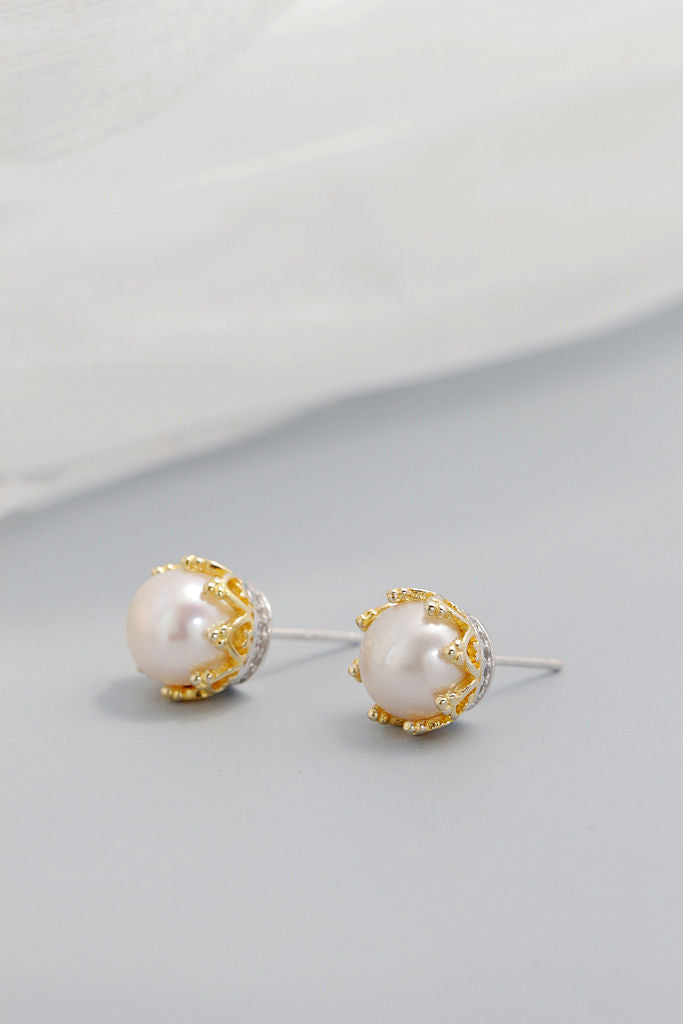 Inlaid Natural Freshwater Pearl Authentic 925 Sterling Silver Earstuds Fashion Lady Earrings Small And Delicate Jewelry Gift