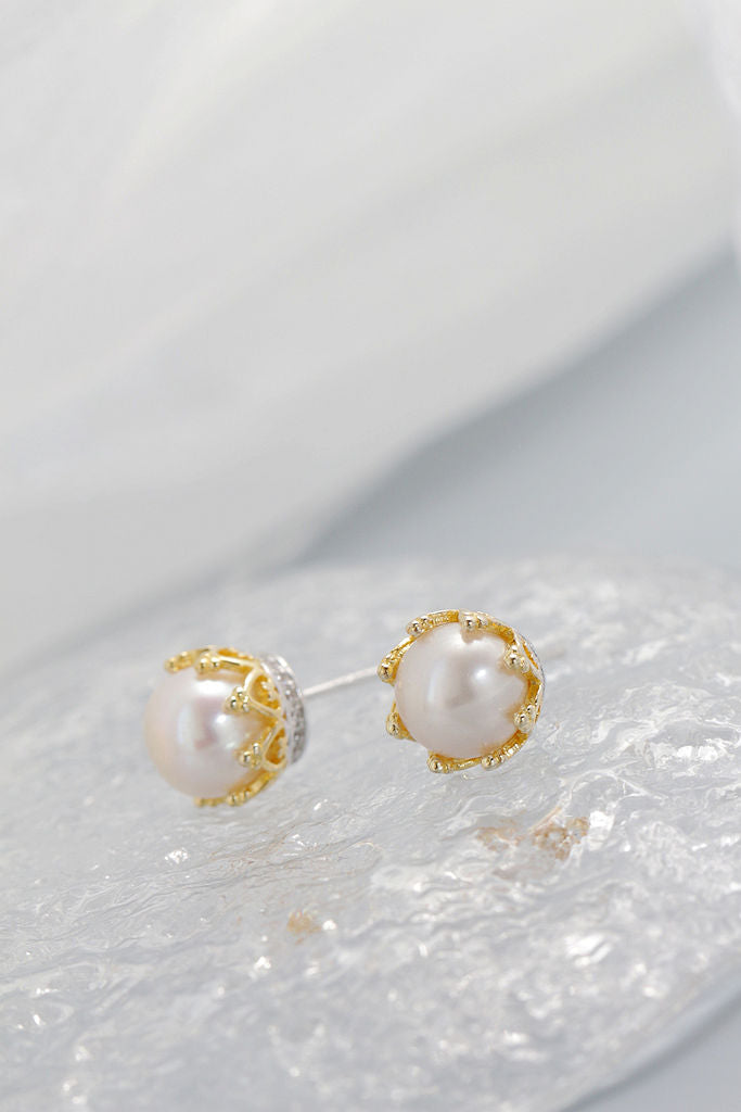 Inlaid Natural Freshwater Pearl Authentic 925 Sterling Silver Earstuds Fashion Lady Earrings Small And Delicate Jewelry Gift