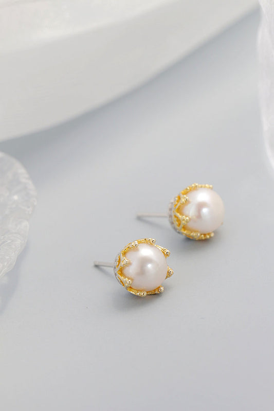 Inlaid Natural Freshwater Pearl Authentic 925 Sterling Silver Earstuds Fashion Lady Earrings Small And Delicate Jewelry Gift