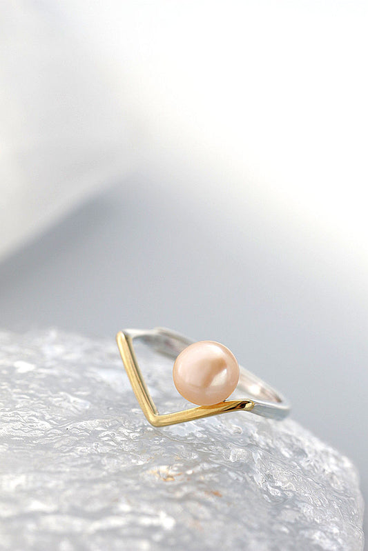 Authentic 925 Sterling Silver Rings Inlaid Natural Freshwater Pearl V-Shape Fashion Lady an adjustable Open-Style Ring Jewelry