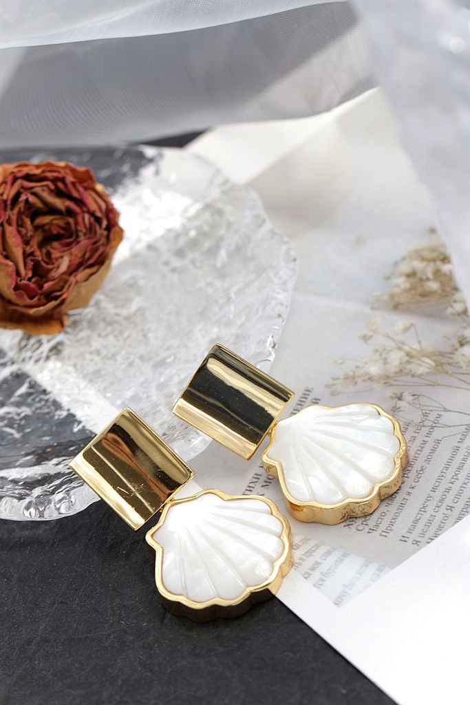 Authentic S925 Sterling Silver Earrings Inlaid Natural Shell 18K Gold Plating Earring Fashion Elegance Women Jewelry Gift