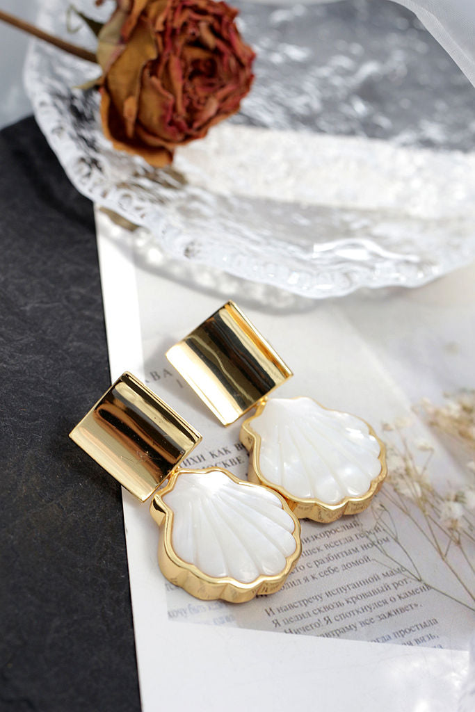 Authentic S925 Sterling Silver Earrings Inlaid Natural Shell 18K Gold Plating Earring Fashion Elegance Women Jewelry Gift