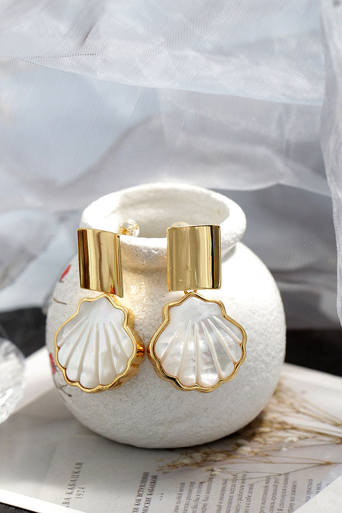 Authentic S925 Sterling Silver Earrings Inlaid Natural Shell 18K Gold Plating Earring Fashion Elegance Women Jewelry Gift
