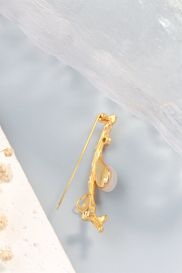 925 Sterling Silver Brooch Inlaid Natural Freshwater Pearl Shellfish 18K Gold Plated Brooch Trendy Jewelry Gift