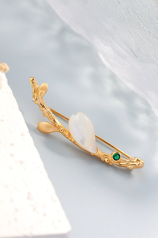 925 Sterling Silver Brooch Inlaid Natural Freshwater Pearl Shellfish 18K Gold Plated Brooch Trendy Jewelry Gift
