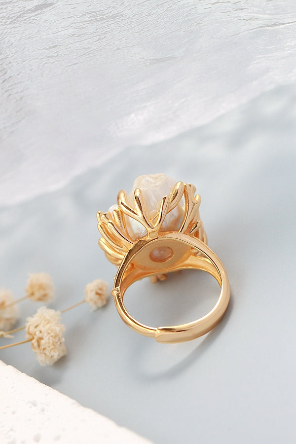 925 Sterling Silver Ring Inlaid Natural Baroque Pearl 18K Gold Plated Ring Lady Fashion High Quality Jewelry Gift