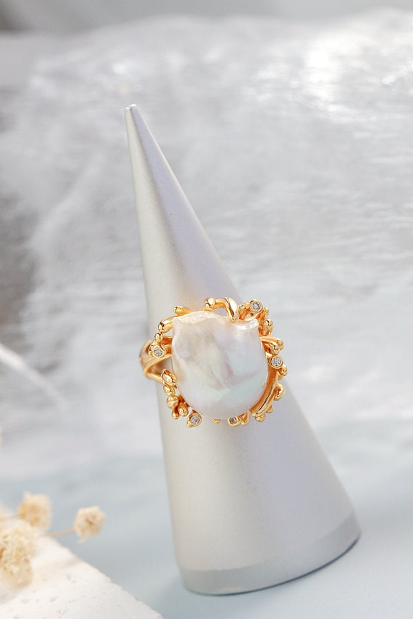 925 Sterling Silver Ring Inlaid Natural Baroque Pearl 18K Gold Plated Ring Lady Fashion High Quality Jewelry Gift