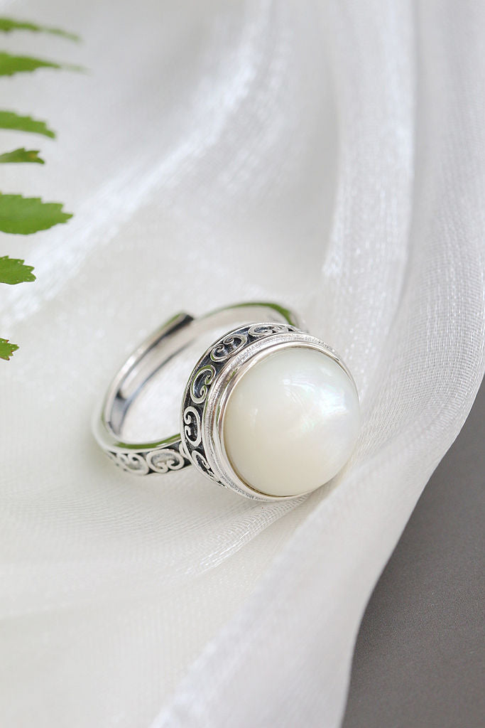 Authentic 925 Sterling Silver Rings Retro Style Inlaid Natural Mother Of Pearl Shell Lady Ring Trendy Creative Fine Jewelry Gift