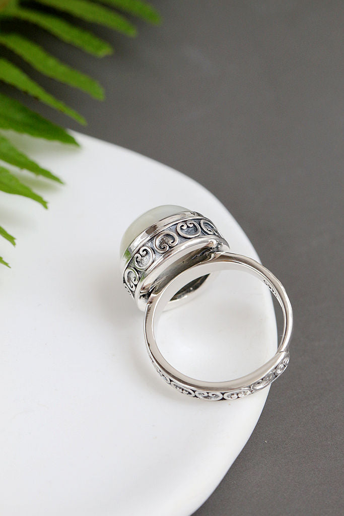 Authentic 925 Sterling Silver Rings Retro Style Inlaid Natural Mother Of Pearl Shell Lady Ring Trendy Creative Fine Jewelry Gift