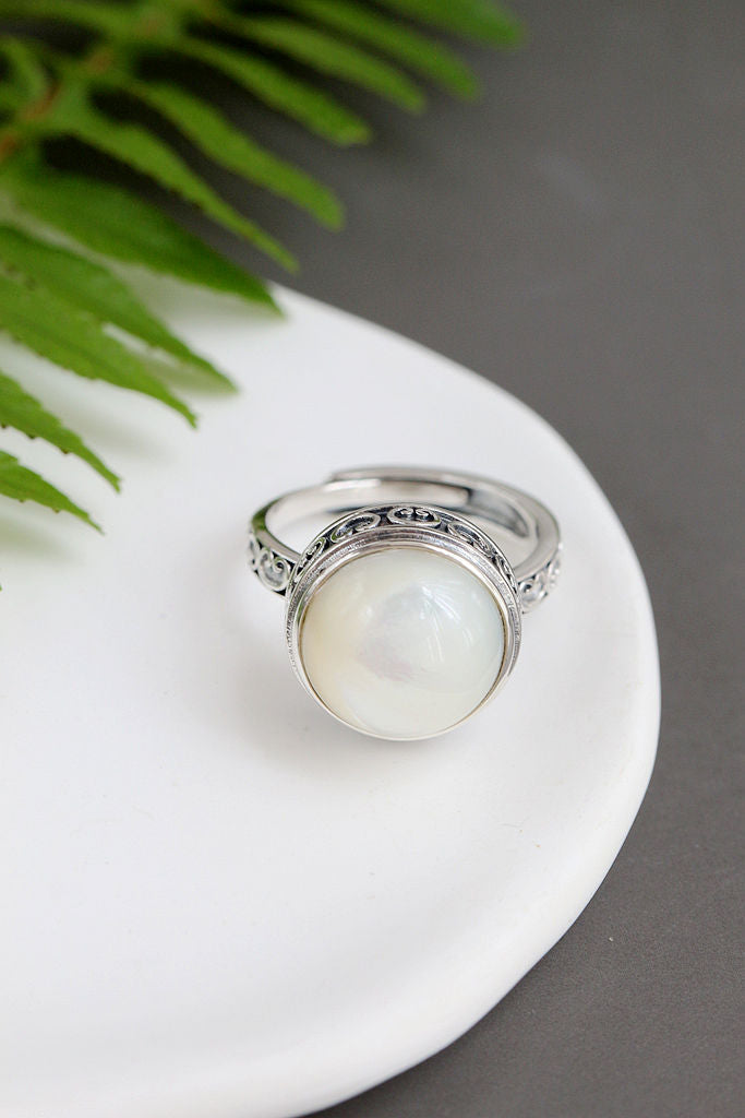 Authentic 925 Sterling Silver Rings Retro Style Inlaid Natural Mother Of Pearl Shell Lady Ring Trendy Creative Fine Jewelry Gift