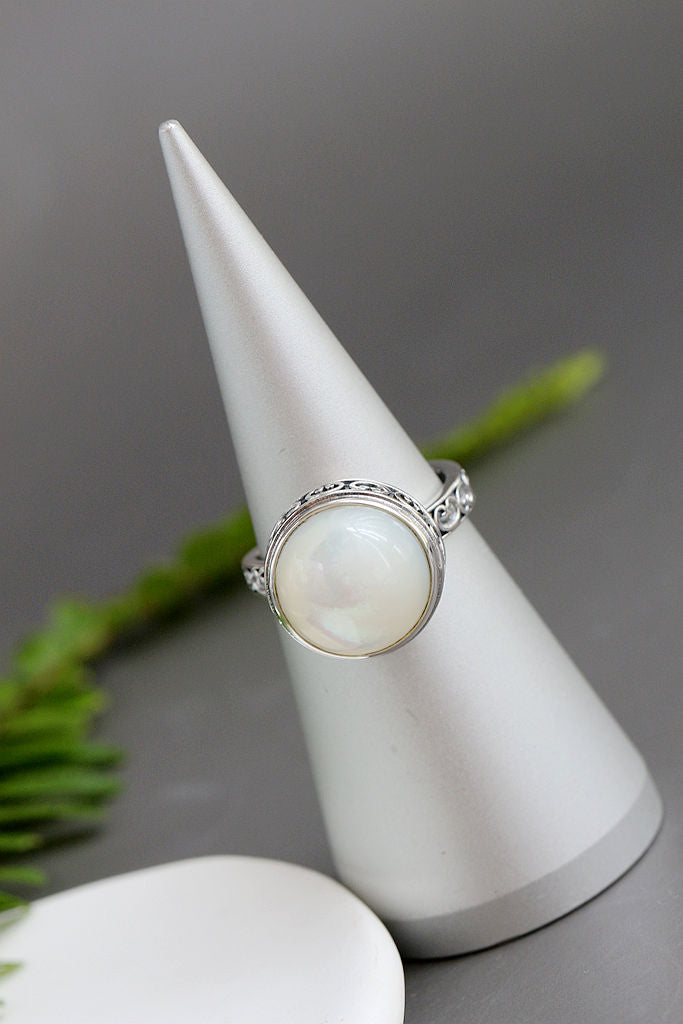 Authentic 925 Sterling Silver Rings Retro Style Inlaid Natural Mother Of Pearl Shell Lady Ring Trendy Creative Fine Jewelry Gift