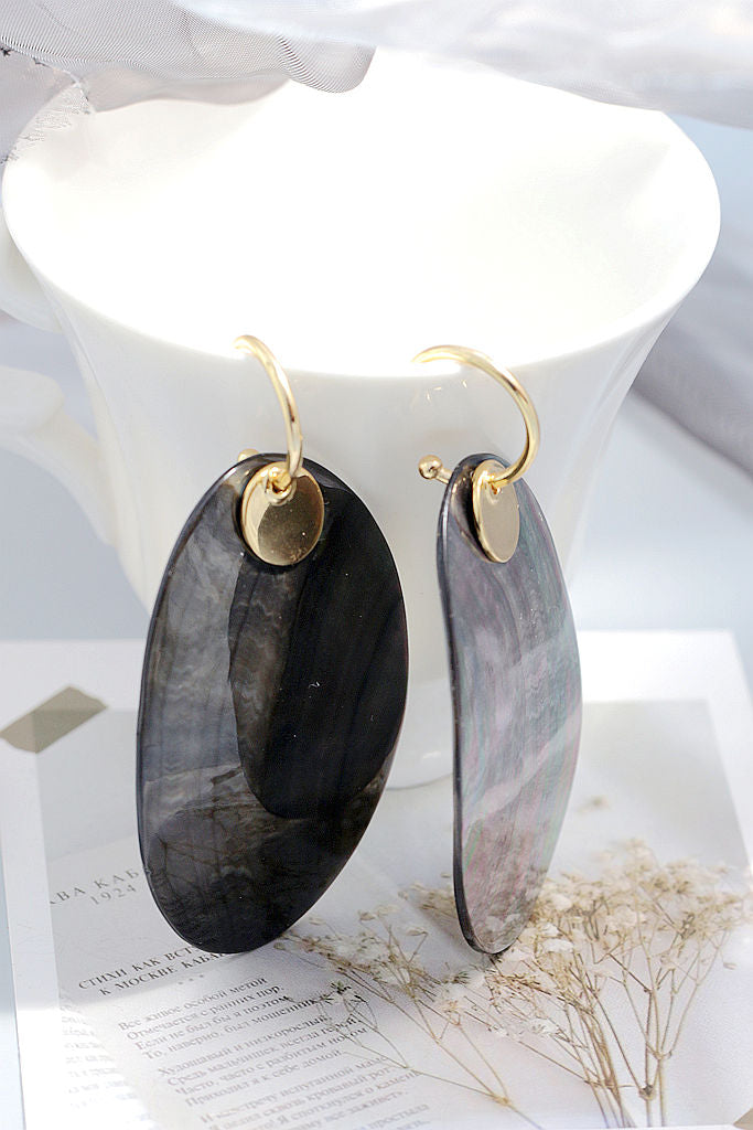 Simple yet Bold 925 Sterling Silver Earring Fashion Elegant Natural Black Shell 18K Gold Plating Earring Jewelry Women Gift