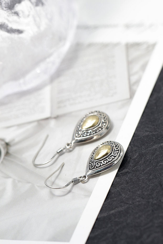 Baroque Vintage Style 925 Sterling Silver Earrings Classic Elegant Teardrop-shaped Handcrafted Silver Earrings Jewelry Gift