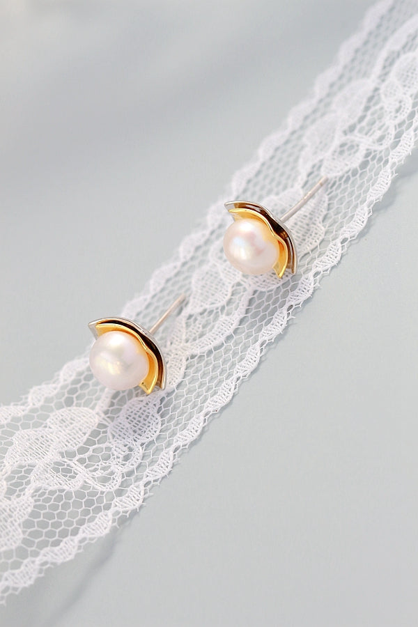 925 Sterling Silver Inlaid Natural Freshwater Pearl Fashion Handwork Creative Idea Stereoscopic Square Silver Earring