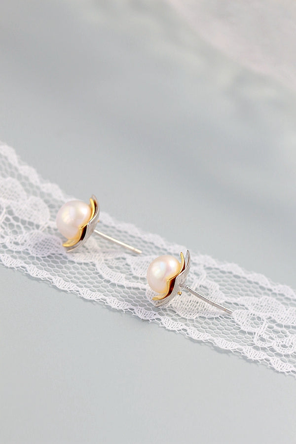 925 Sterling Silver Inlaid Natural Freshwater Pearl Fashion Handwork Creative Idea Stereoscopic Square Silver Earring