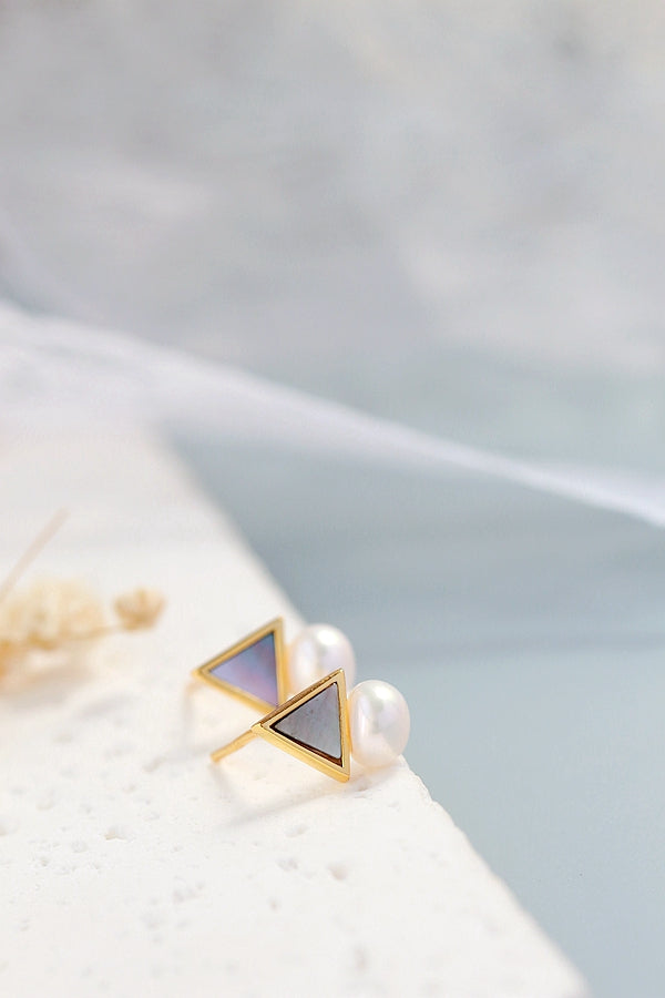 925 Sterling Silver Earring Inlaid Natural Freshwater Pearl Black Shellfish Fashion Creative Small Earstuds Lady