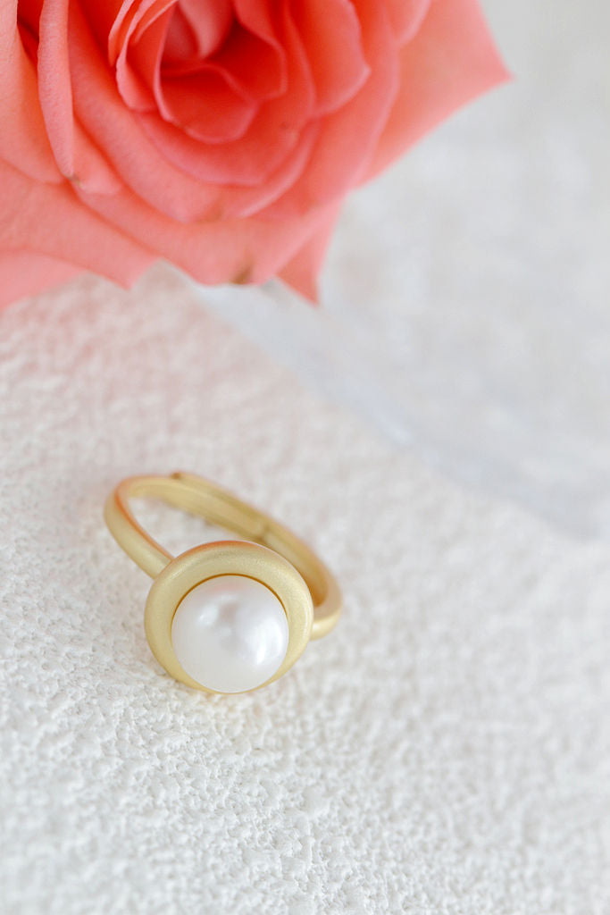 Elegance Minimalist Style 925 Sterling Silver Ring Inlaid Natural Freshwater Pearl 18K Gold Plated Rings Trendy Jewelry Gift