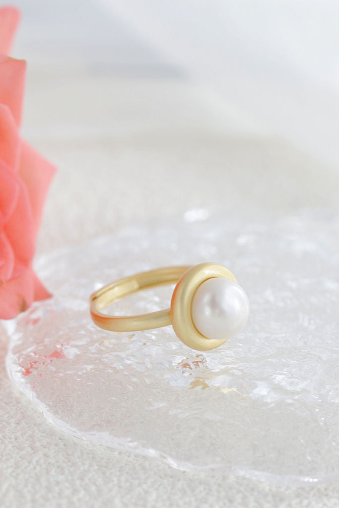 Elegance Minimalist Style 925 Sterling Silver Ring Inlaid Natural Freshwater Pearl 18K Gold Plated Rings Trendy Jewelry Gift