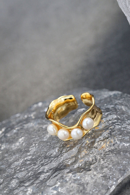 Authentic 925 Sterling Silver Rings Inlaid Natural Freshwater Pearl 18K Gold Plated Fashion Open Adjustable Ring Jewelry Gift