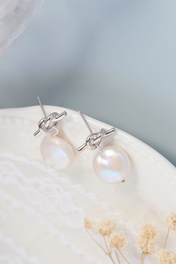 Inlaid Natural Baroque Pearl Earring Creative Knot Trendy 925 Sterling Silver Earring
