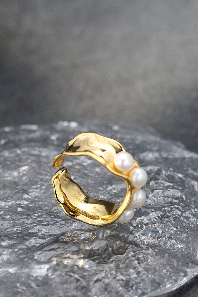 Authentic 925 Sterling Silver Rings Inlaid Natural Freshwater Pearl 18K Gold Plated Fashion Open Adjustable Ring Jewelry Gift
