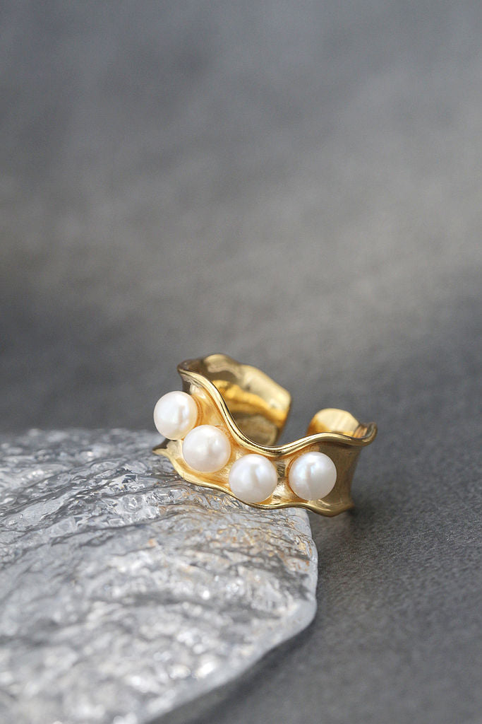 Authentic 925 Sterling Silver Rings Inlaid Natural Freshwater Pearl 18K Gold Plated Fashion Open Adjustable Ring Jewelry Gift