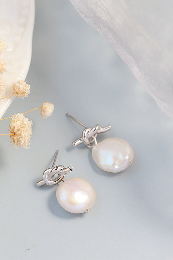 Inlaid Natural Baroque Pearl Earring Creative Knot Trendy 925 Sterling Silver Earring