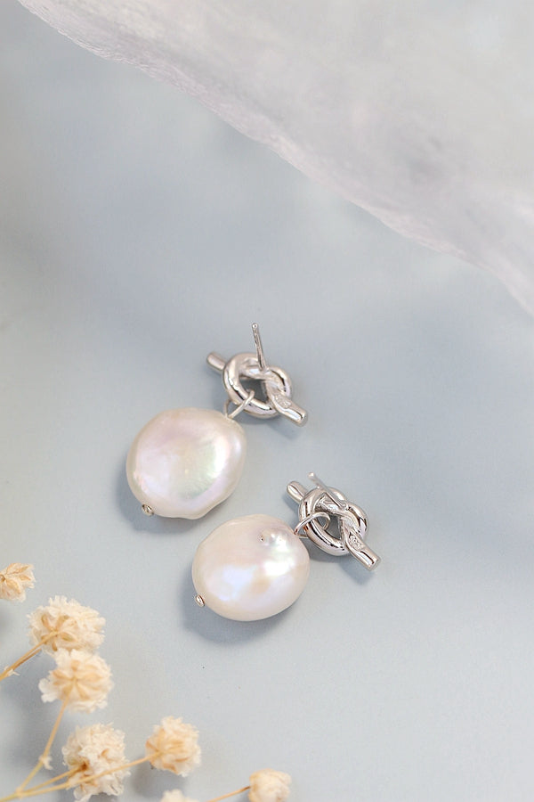 Inlaid Natural Baroque Pearl Earring Creative Knot Trendy 925 Sterling Silver Earring