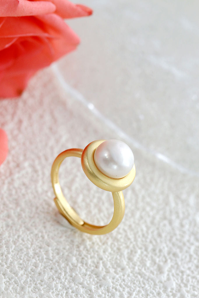 Elegance Minimalist Style 925 Sterling Silver Ring Inlaid Natural Freshwater Pearl 18K Gold Plated Rings Trendy Jewelry Gift
