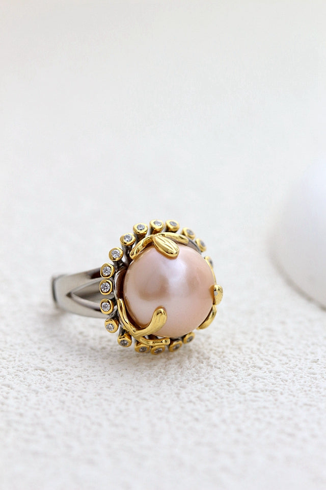 925 Sterling Silver Ring Fashion Women Retro Style Inlaid Natural Freshwater Pearl Ring