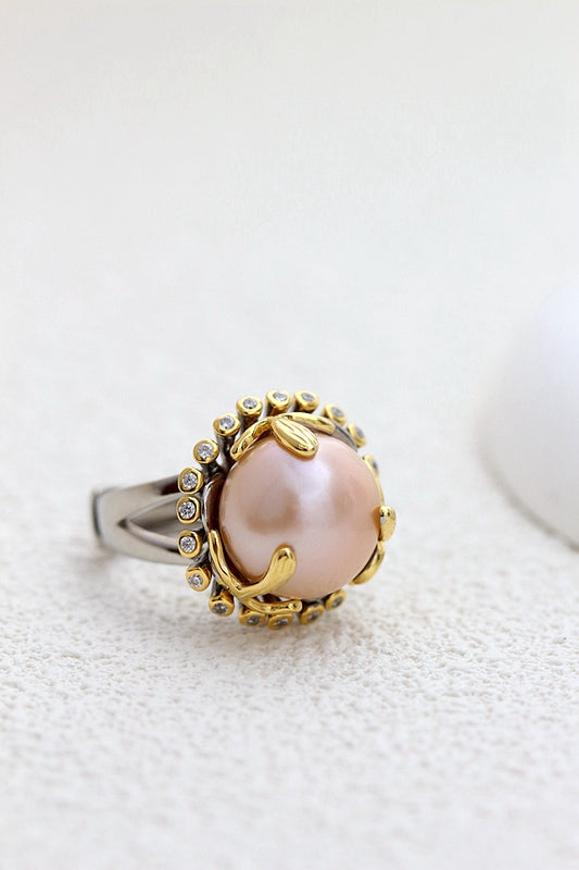 925 Sterling Silver Ring Fashion Women Retro Style Inlaid Natural Freshwater Pearl Ring
