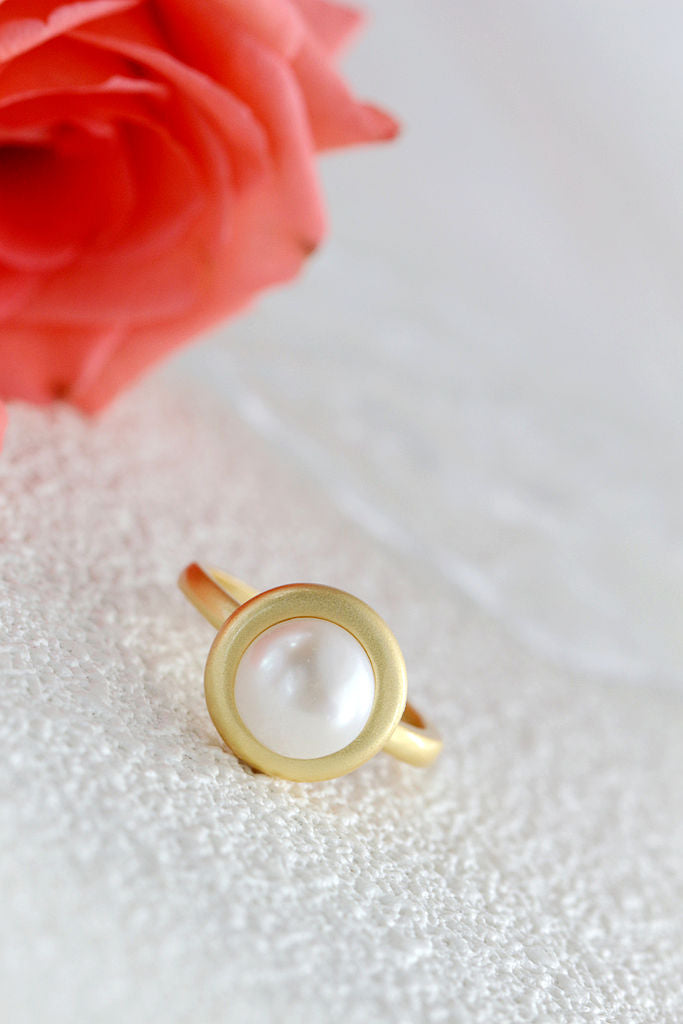 Elegance Minimalist Style 925 Sterling Silver Ring Inlaid Natural Freshwater Pearl 18K Gold Plated Rings Trendy Jewelry Gift