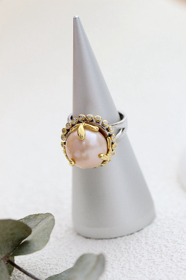 925 Sterling Silver Ring Fashion Women Retro Style Inlaid Natural Freshwater Pearl Ring