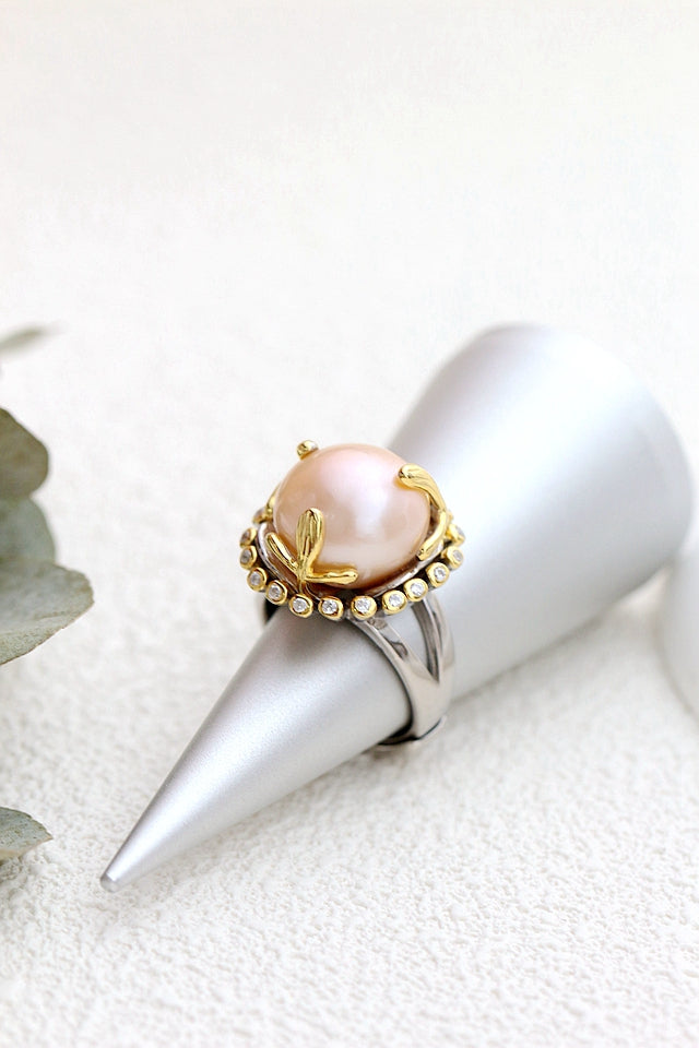925 Sterling Silver Ring Fashion Women Retro Style Inlaid Natural Freshwater Pearl Ring